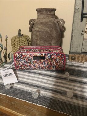 kate spade multicolor confetti cosmetic pouch with pink trim